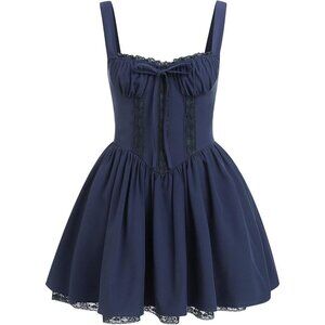 Women’s Floral Mini Corset Dress Spaghetti Straps Low Cut Ruffle Summer